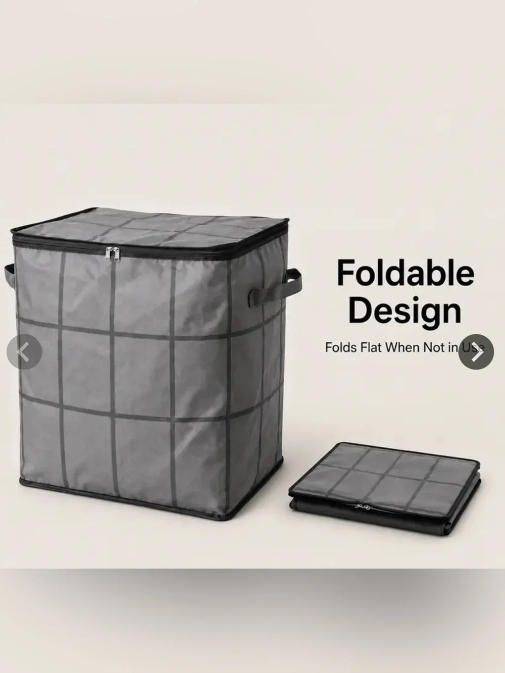 Gray Foldable Fabric Storage Bin with Zippered Lid - Home Storage & Organization